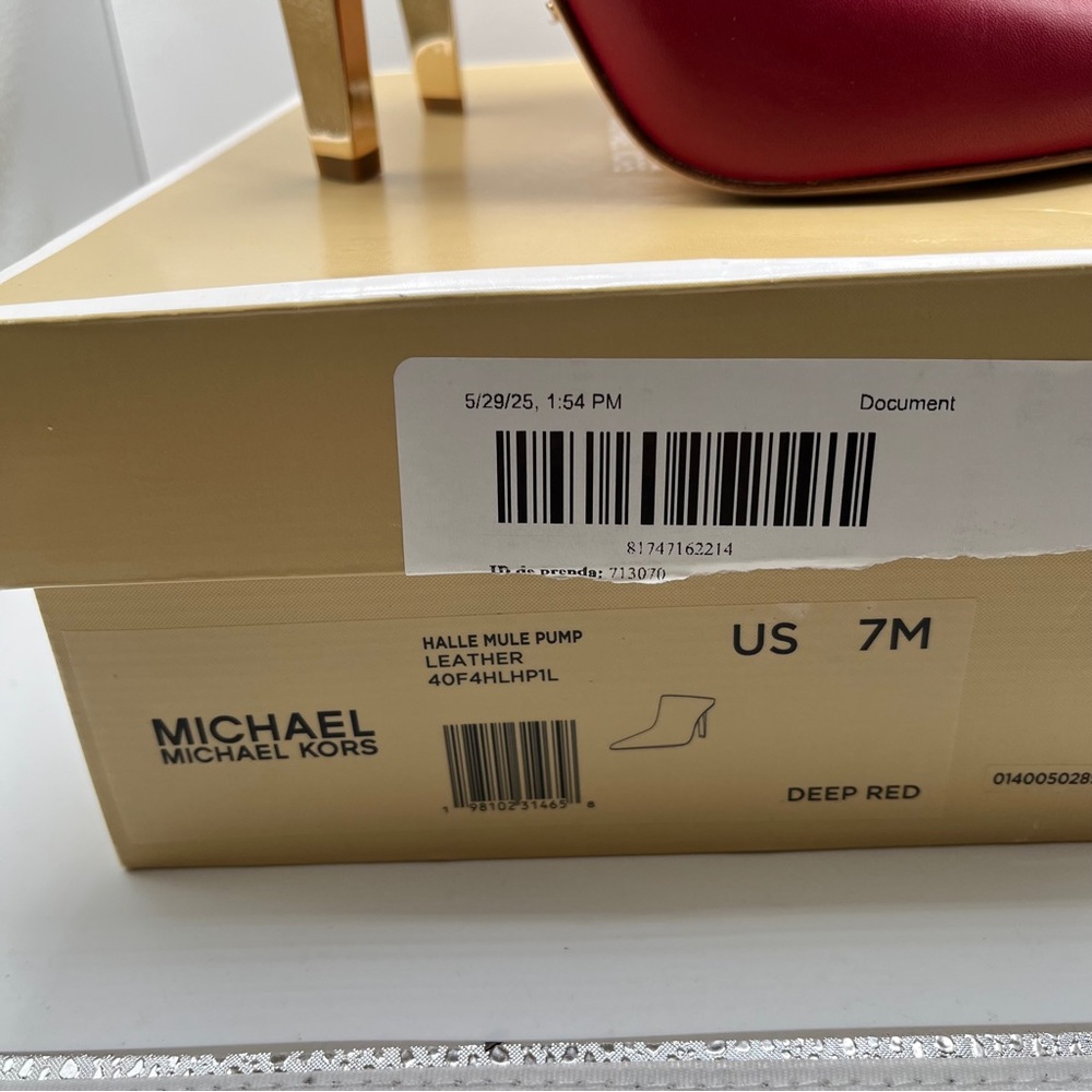 NWB MICHAEL KORS Halle Leather Mule Pump size 7M red gold heel - Picture 3 of 11